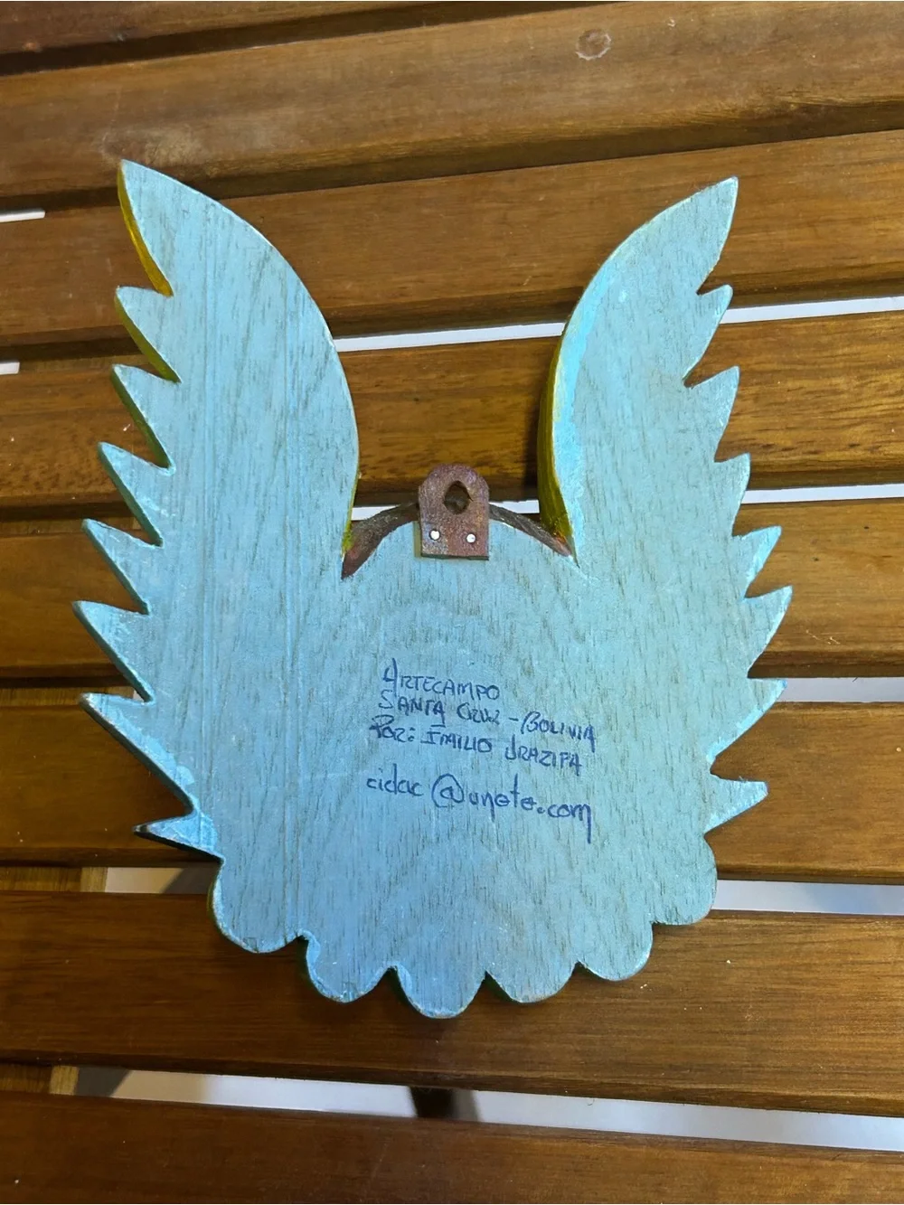 Vintage Artecampo Bolivia Hand Carved Wood Angel/Cherub Folk Art Signed